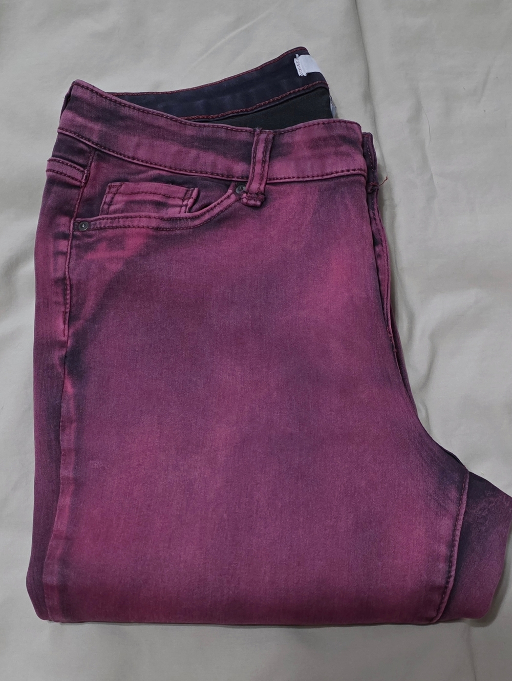 Vintage America Boho Skinny Jeans Wine Red Black Wash Tie-dye Finish Size 10R - Picture 12 of 12